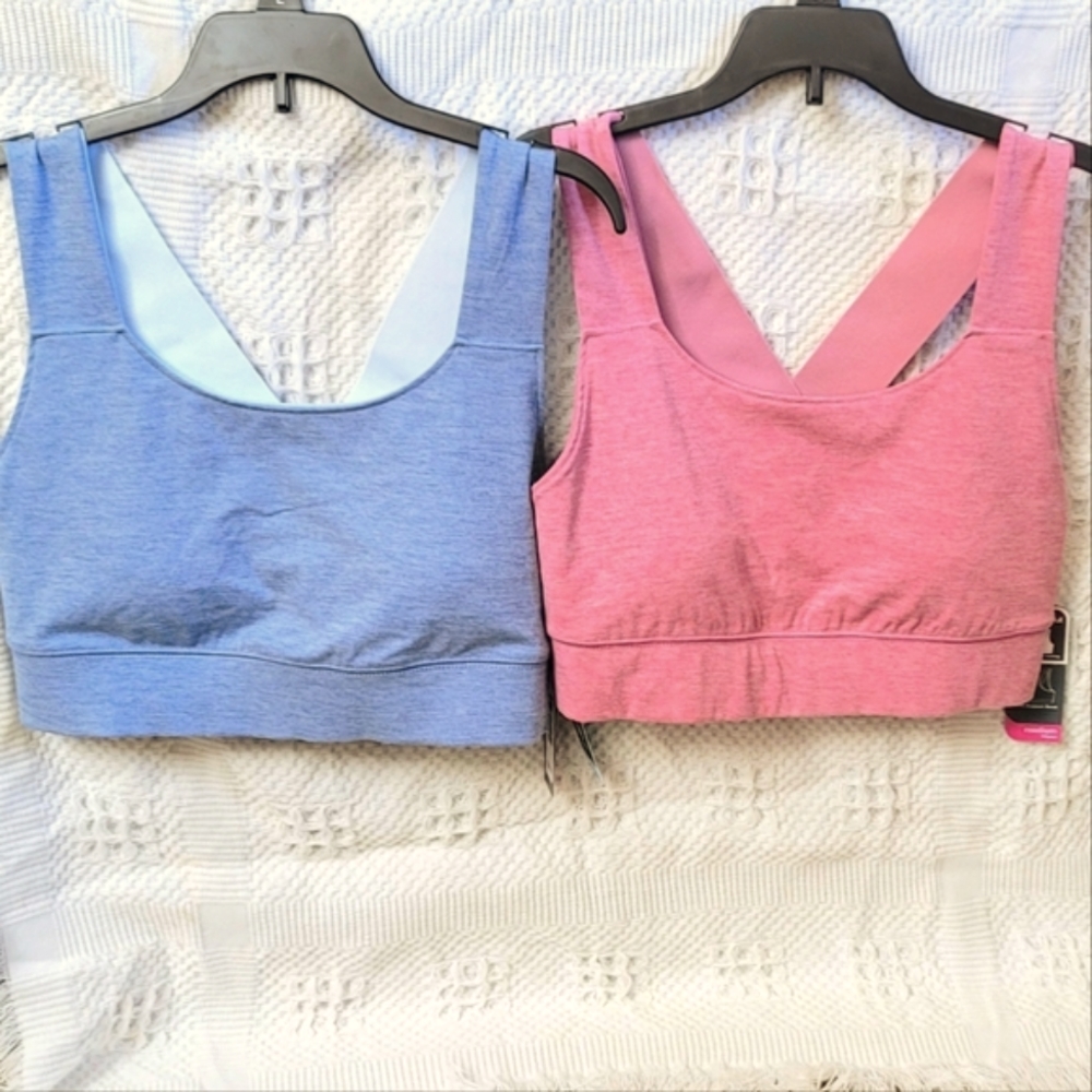 MTA sport Womens Active Sports Bra wide Support 2 Bras Removable Blue and Pink